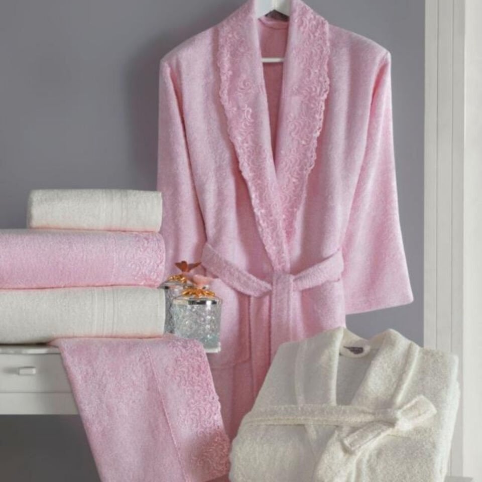 SOLEY Verona Bambu Dantelli Aile Seti Ekru&Pudra