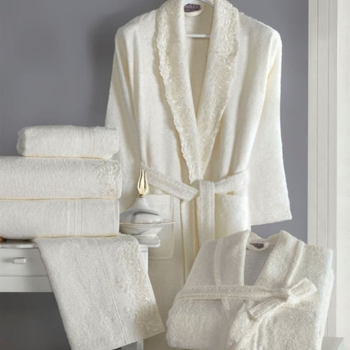 SOLEY Verona Bambu Dantelli Aile Seti Ekru&Ekru