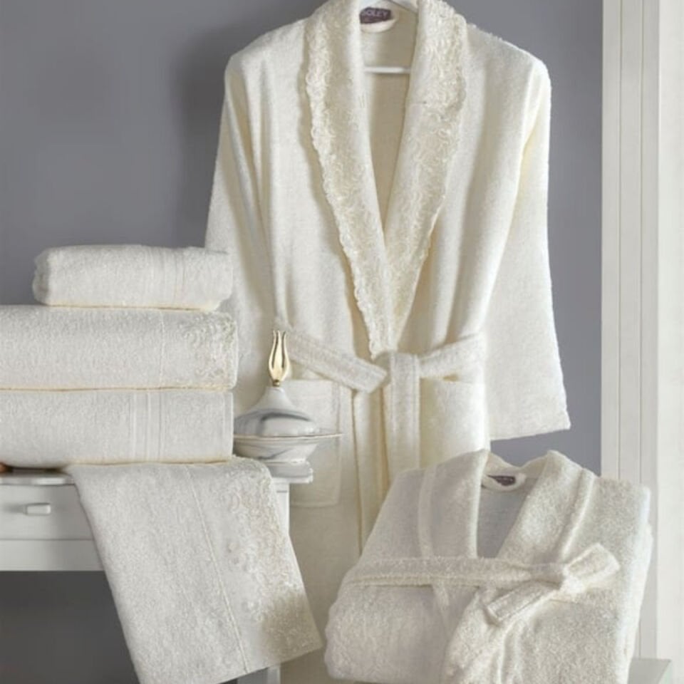 SOLEY Verona Bambu Dantelli Aile Seti Ekru&Ekru