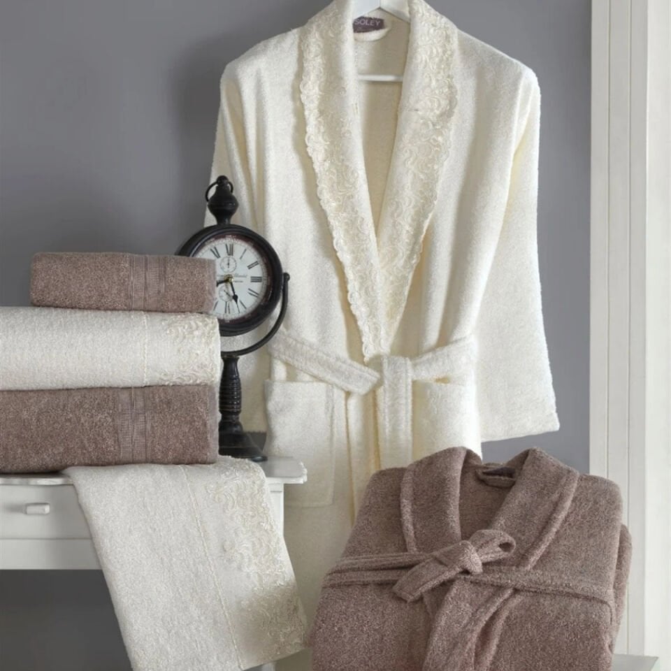 SOLEY Verona Bambu Dantelli Aile Seti Koyu Bej&Ekru