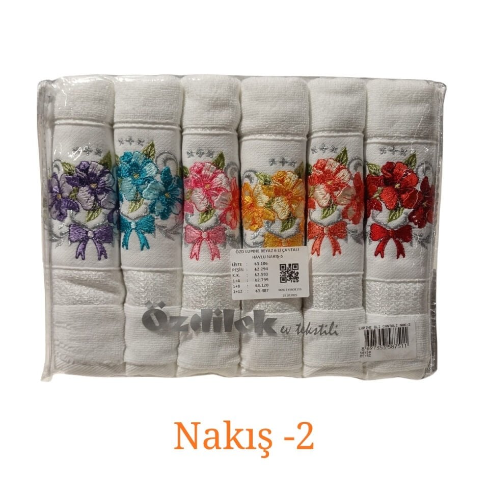 Özdilek Lupine 6'lı Çantalı Nakışlı Havlu Seti