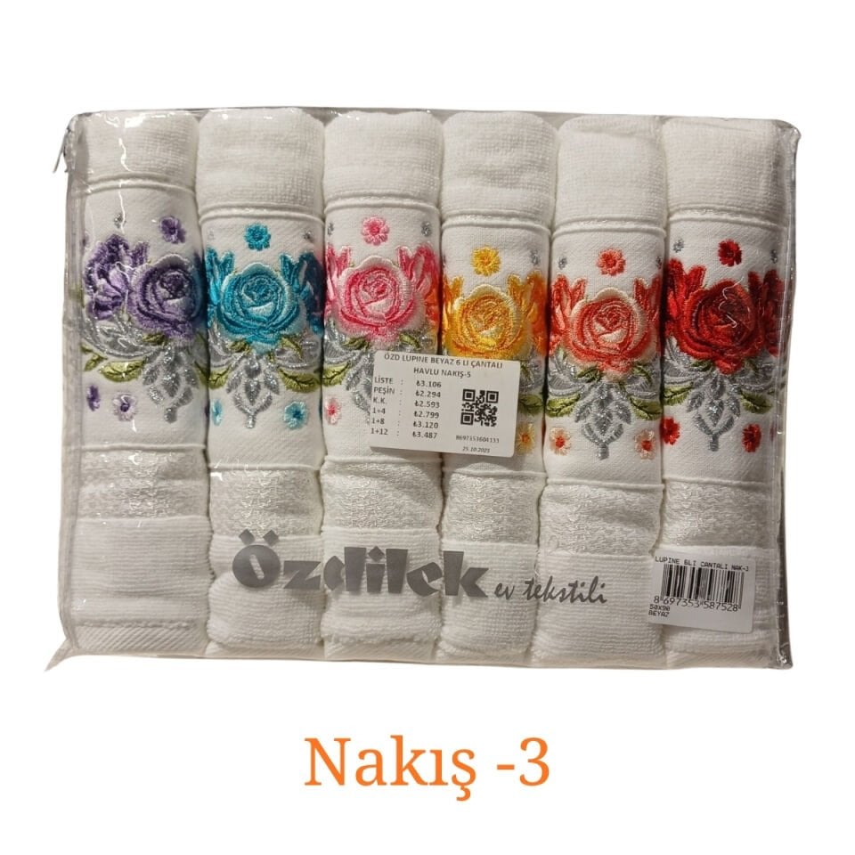 Özdilek Lupine 6'lı Çantalı Nakışlı Havlu Seti