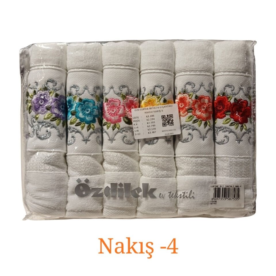 Özdilek Lupine 6'lı Çantalı Nakışlı Havlu Seti