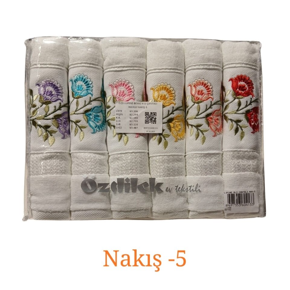 Özdilek Lupine 6'lı Çantalı Nakışlı Havlu Seti