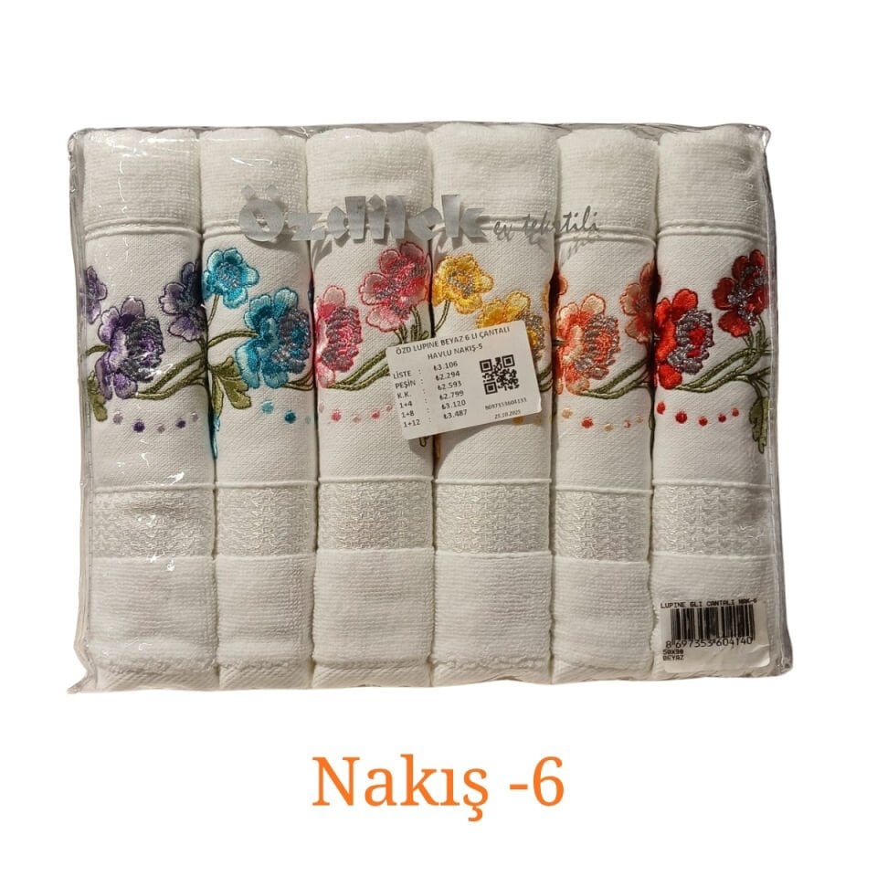 Özdilek Lupine 6'lı Çantalı Nakışlı Havlu Seti