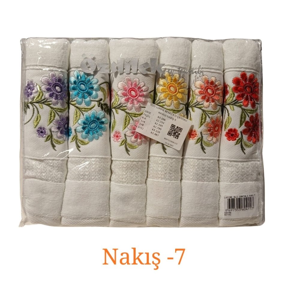 Özdilek Lupine 6'lı Çantalı Nakışlı Havlu Seti