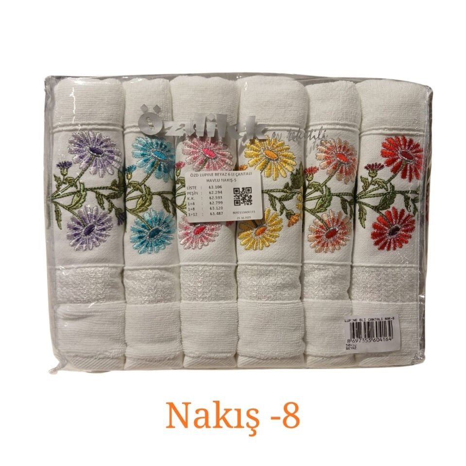 Özdilek Lupine 6'lı Çantalı Nakışlı Havlu Seti