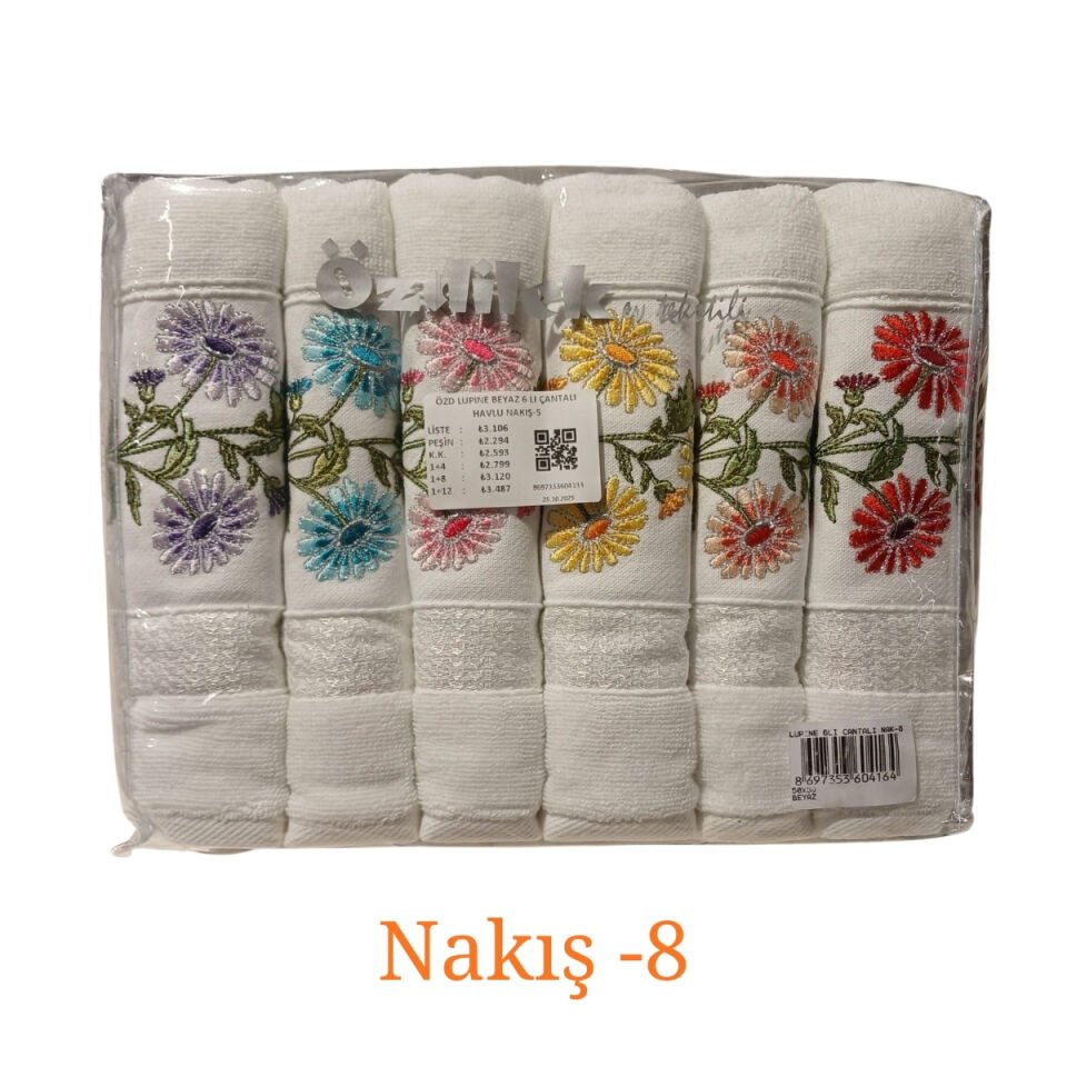 Özdilek Lupine 6'lı Çantalı Nakışlı Havlu Seti