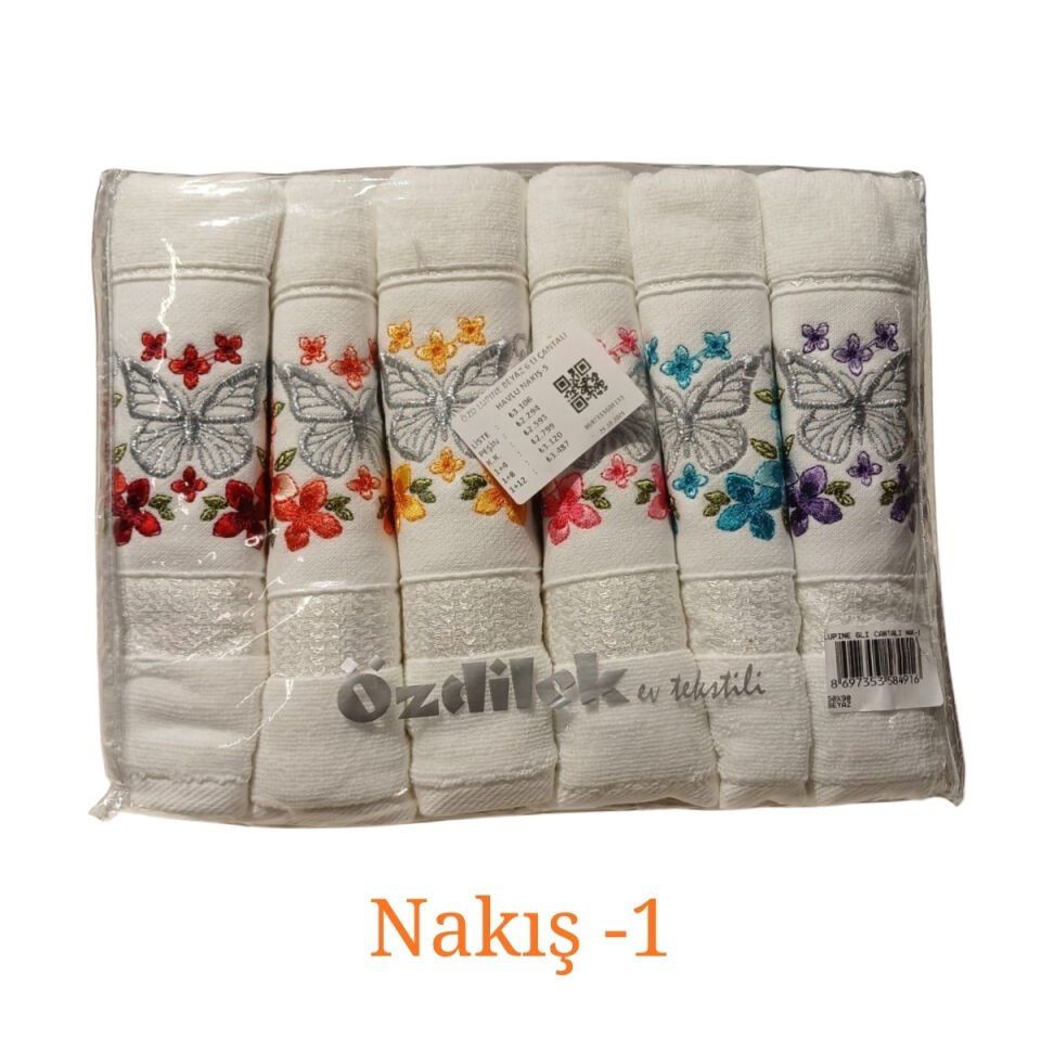 Özdilek Lupine 6'lı Çantalı Nakışlı Havlu Seti