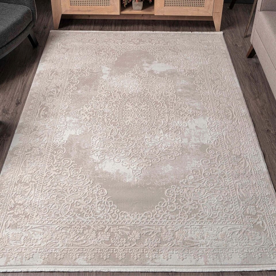 Kreasyon Elkenz 7559 Bej Uzun Ömürlü Yumuşak Dokulu Halı 200x290